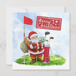 Golf Christmas with Santa Claus Golfer  Holiday Card