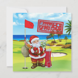 Golf Christmas with Santa Claus Golfer  Holiday Card