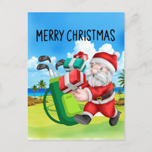 Golf Christmas with Santa Claus Golfer Holiday Postcard