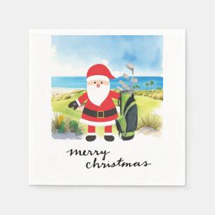 Golf Christmas with Santa Claus Golfer Napkin