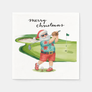 Golf Christmas with Santa Claus Golfer Napkin
