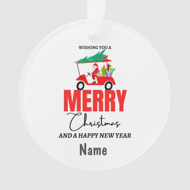 Golf Christmas with Santa Claus golfer ride cart Ornament (Front)