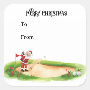 Golf Christmas with Santa Claus golfing Square Sticker