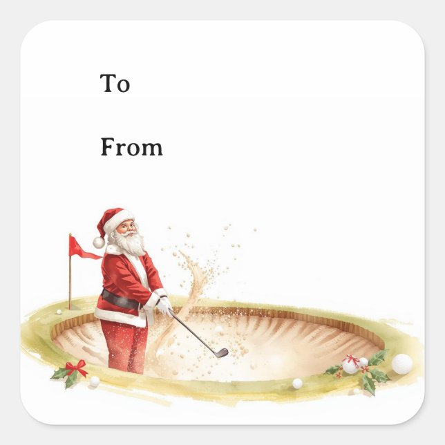 Golf Christmas with Santa Claus golfing  Square Sticker (Front)