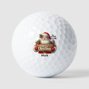 Golf Christmas with Santa Claus holding gift Name Golf Balls