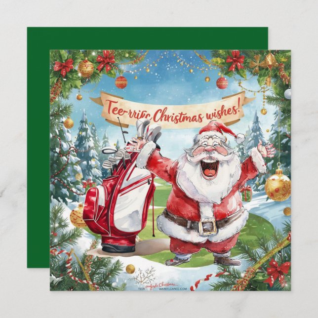 Golf  Christmas with Santa Claus  Holiday Card (Front/Back)