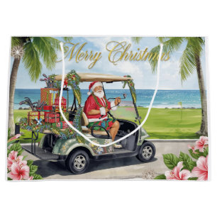 Golf Christmas with Santa Claus in Hawaii Large Gift Bag