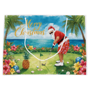 Golf Christmas with Santa Claus in Hawaii Large Gift Bag