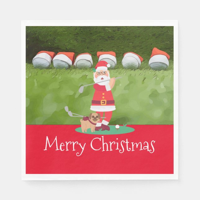 Golf Christmas with Santa Claus Napkin (Front)