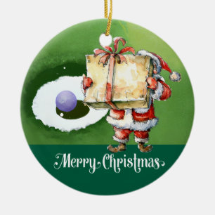 Golf Christmas with Santa Claus on green grass Ceramic Tree Decoration