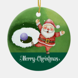 Golf Christmas with Santa Claus on green grass Ceramic Tree Decoration