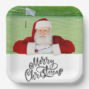Golf Christmas with Santa Claus on Green Paper Plate