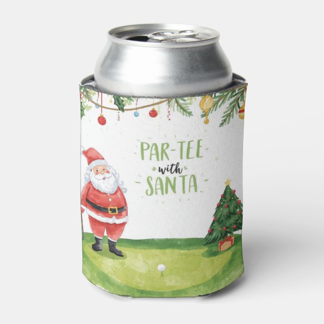 Golf Christmas with Santa Claus with funny text  Can Cooler (Can Front)