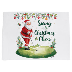 Golf Christmas with Santa Claus with funny text Large Gift Bag