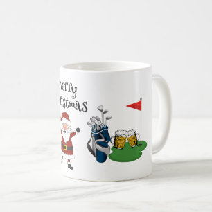 Golf Christmas with Santa golf flag beer and bag Coffee Mug