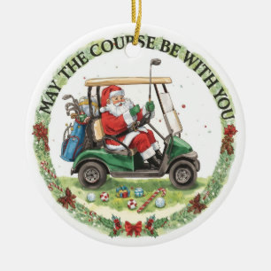 Golf Christmas with Santa Golfer on golf course Ceramic Tree Decoration