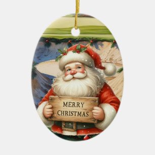 Golf Christmas with Santa Golfer on golf course  Ceramic Tree Decoration
