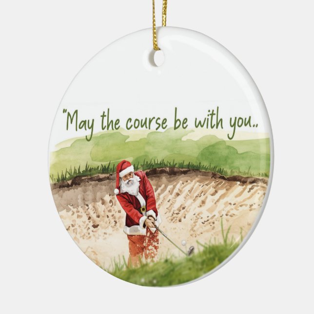 Golf Christmas with Santa Golfer on golf course  Ceramic Tree Decoration (Left)