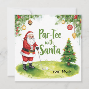 Golf Christmas with Santa Golfer on golf course  Holiday Card