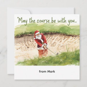 Golf Christmas with Santa Golfer on golf course  Holiday Card