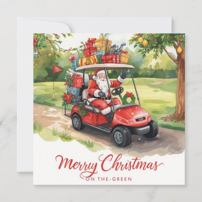Golf Christmas with Santa Golfer on golf course  Holiday Card (Front)