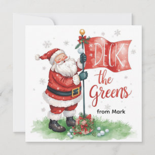 Golf Christmas with Santa Golfer on golf course  Holiday Card