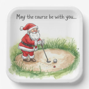 Golf Christmas with Santa Golfer on golf course Paper Plate