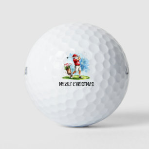 Golf Christmas with Santa golfing on putting green Balls