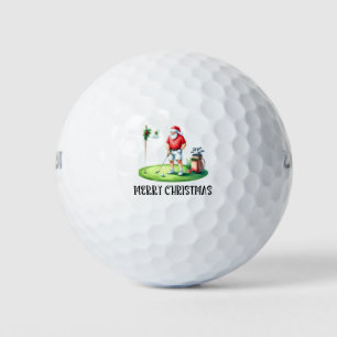 Golf Christmas with Santa golfing on putting green Balls