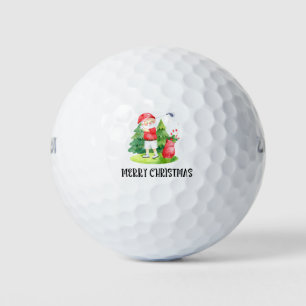 Golf Christmas with Santa golfing on putting green Balls
