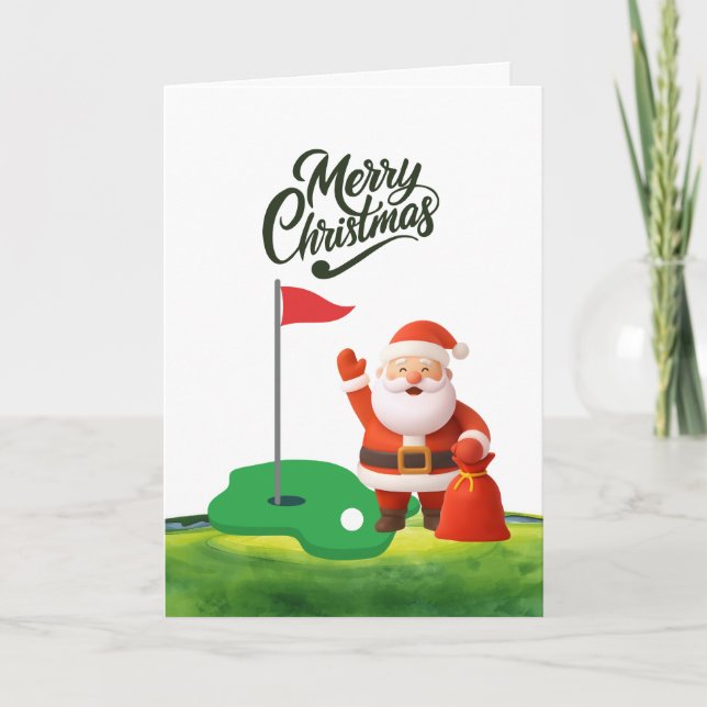 Golf Christmas with Santa on the course Card (Front)