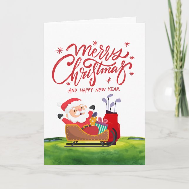 Golf Christmas with Santa on the course Card (Front)