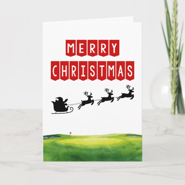 Golf Christmas with Santa on the course Card (Front)