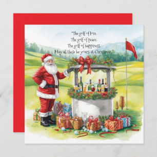 Golf Christmas with Santa Party on the court Holiday Card