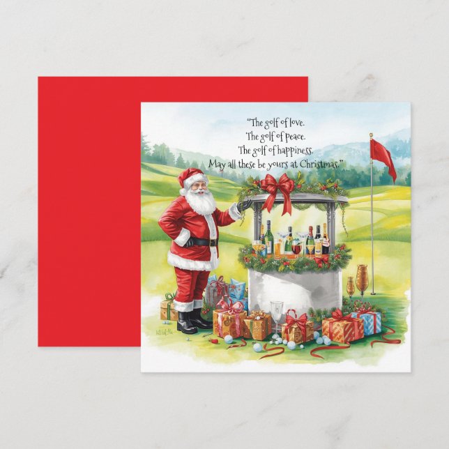 Golf Christmas with Santa Party on the court Holiday Card (Front/Back)
