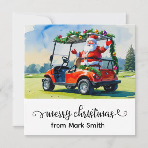 Golf Christmas with Santa riding golf cart