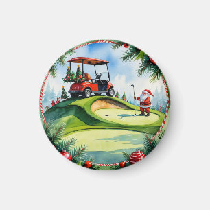Golf Christmas with Santa riding golf cart Magnet
