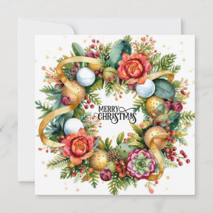 Golf Christmas Wreath for Golfer with golf ball Card