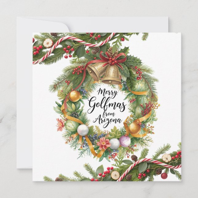 Golf Christmas Wreath for Golfer with golf ball  Card (Front)