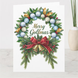 Golf Christmas Wreath for Golfer with golf ball Card