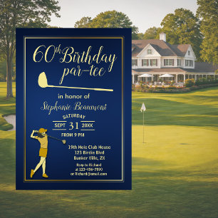 Golf Classic Blue Golden Woman 60th Birthday Invitation