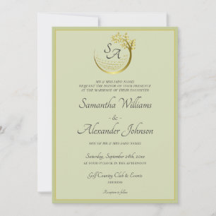 Golf Classic Formal Monogram Crest Elegant Wedding Invitation