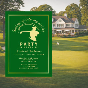Golf Classic Green Golden Player Men 60th Birthday Invitation