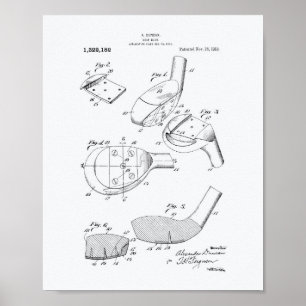 Golf Club 1919 Patent Art - White Paper Poster