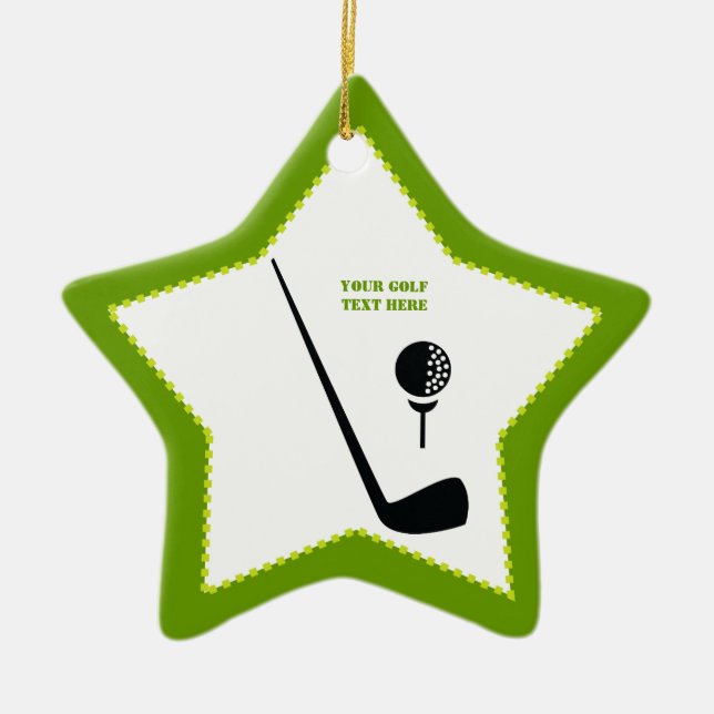 Golf club and ball black, green custom ceramic tree decoration (Front)