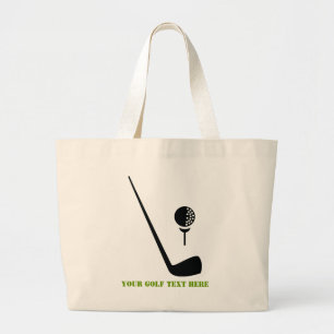 Golf club and ball black, green custom large tote bag