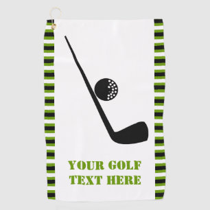 Golf club and ball black, green, white stripes towel
