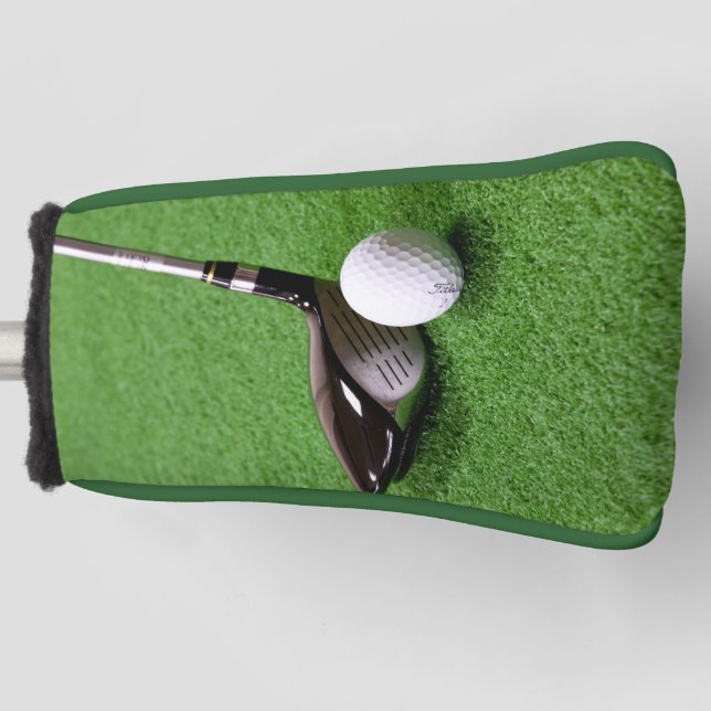 Golf club and ball on a green surface Putter  Head Cover (Front)