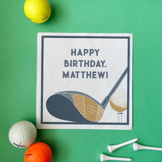 Golf Club and Ball Personalized Golfers Birthday Napkin (Creator Uploaded)