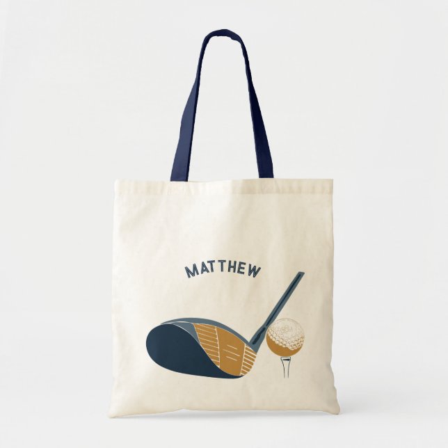 Golf Club and Ball Personalized Golfers Name Tote Bag (Front)